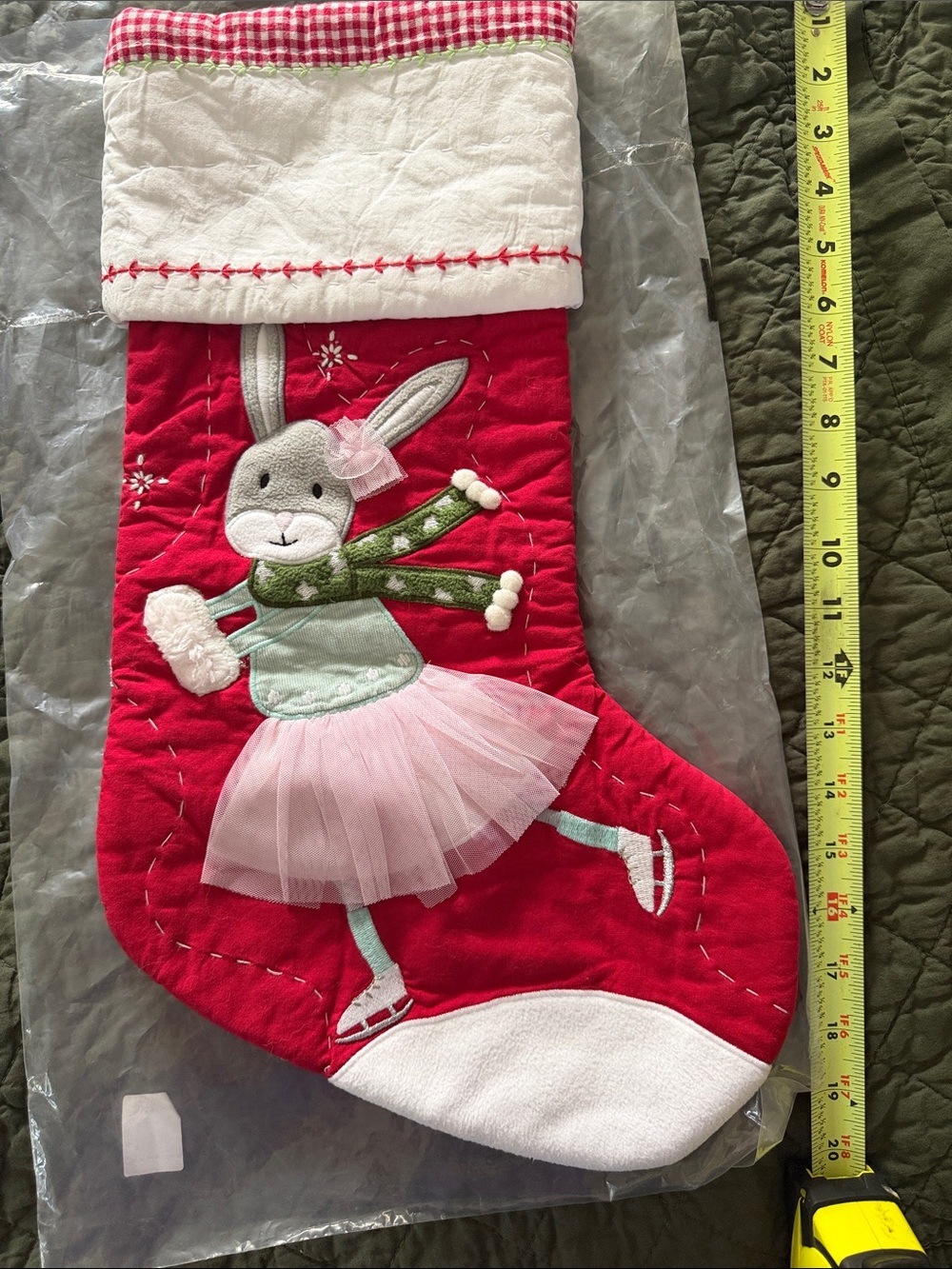 NWT Pottery Barn Kids Red Bunny Ice Skater Stocking with Pink Tulle no monogram